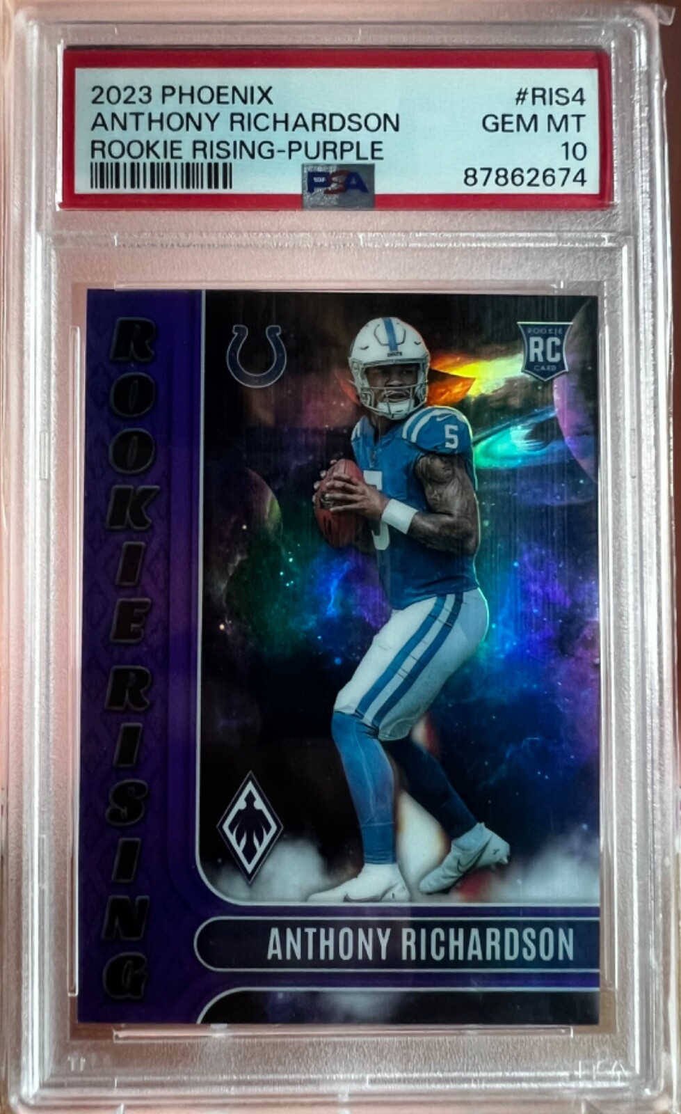 2023 Panini Phoenix Rookie Rising Purple Anthony Richardson /125 PSA 10