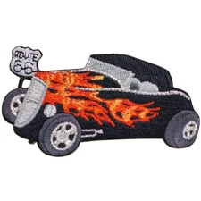 Hot Rod Applique Patch - Ford Hi-Boy, Classic Car, Route 66 3.5" (Iron on)