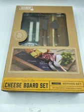 Refinery Acacia Wood and Slate Cheese Tray with Copper Knives New