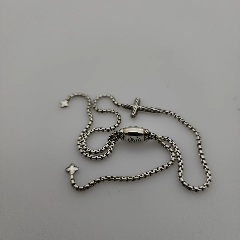 David Yurman 纯银可调节盒链式手链 带钻石十字架 — 第 4/4 张图片