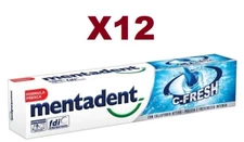 12 MENTADENT CRYSTAL GEL 75ML TOOTHPASTE INTENSE FRESHNESS AND WHITER TEETH