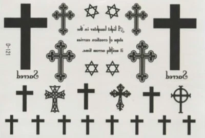 Temporary Body Tattoo Stickers Black Crosses + Writing Star of David - 029