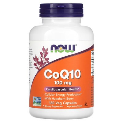 2 X Now Foods, CoQ10 with Hawthorn Berry, 100 mg, 180 Veg Capsules-Worldwide
