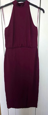 Oasis Burgundy Halter Sleeveless Midi Sheath Dress Bow Accent Slit Size 10