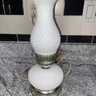 Vintage Milk Glass HOBNAIL Hurricane "Oil Lamp Style" Electric Table Lamp 13”