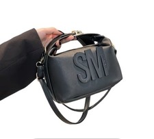 Steve Madden Black Logo Top Handle Bag Zip Closure Silver Hardware