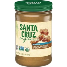 Santa Cruz Organic Creamy Dark Roasted Peanut Butter, 16 oz Jar - Free SHIPPING