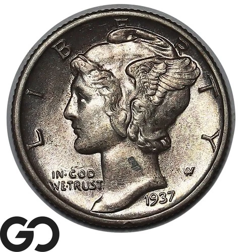 1937 Mercury Dime Full Split Bands Choice UNC+