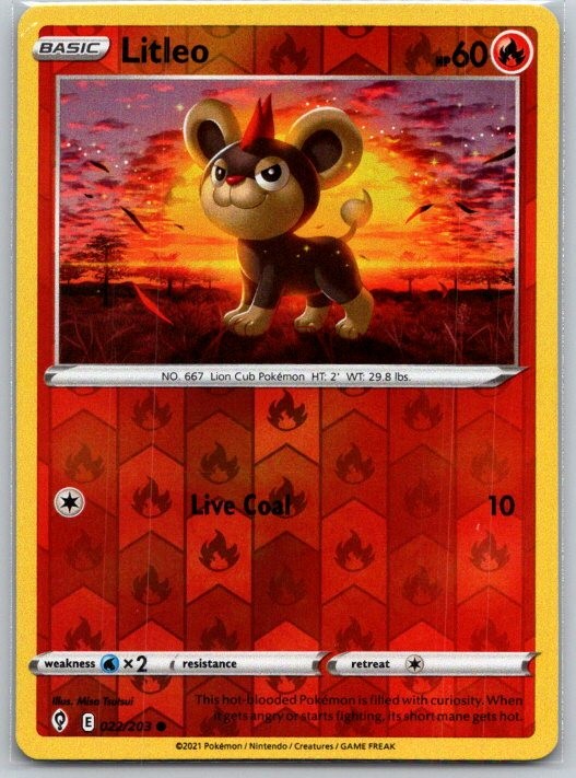 Litleo 022/203 Common Evolving Skies Pokemon Reverse Holo Near Mint