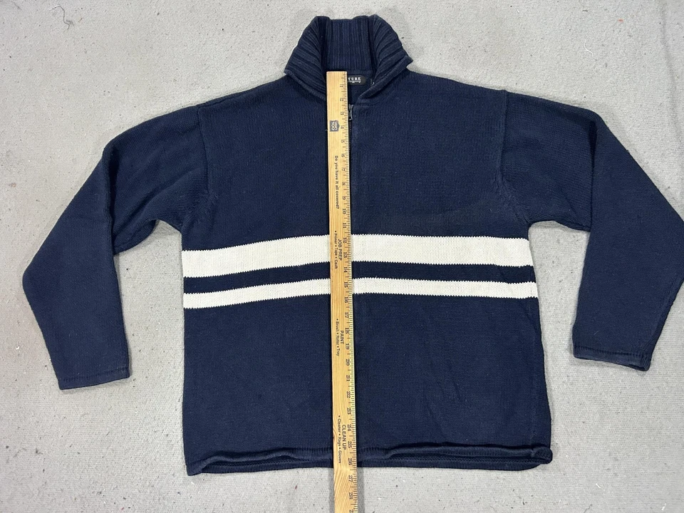 Vintage Structure Sweater Mens Medium Navy White Stripe Full Zip Mock Neck 90s - Image 4 of 4