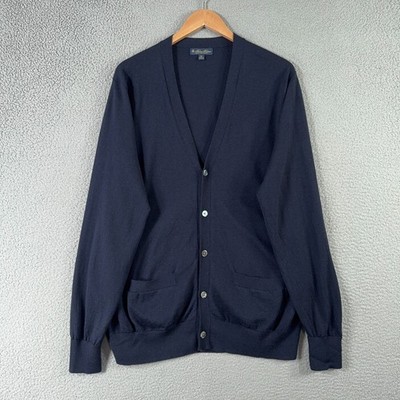 Brooks Brothers Cardigan Mens XL Navy Extra Fine Merino Wool Lightweight  Sweater