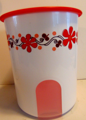 Tupperware Red Floral Design One Touch Reminder Container  #2420D-4 & #2421C-6