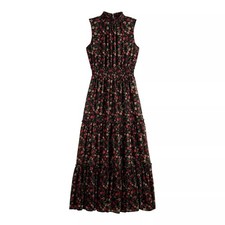 NWT Draper James RSVP Lurex Maxi Dress Womens M Black Floral Metallic Tiered