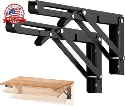 Ravinte 2 Pack 10 Inch Folding Shelf Brackets - Matte Black, Heavy Duty Collapsi
