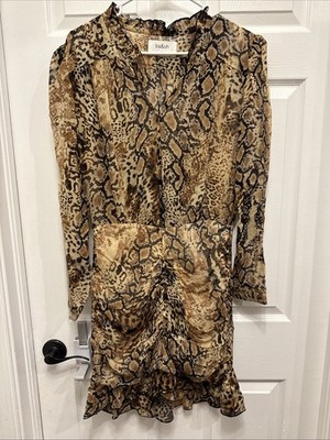 ba&sh Bash Rackel Snake Print Long Sleeve V-Neck Sheer Mini Dress Size 3 Us 10