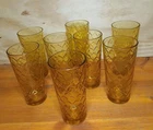 Vintage Anchor Hocking Amber Honeycomb Tumbler Set Of Eight