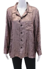 The Great Womens Collar Long Sleeve Button Front Blouse Top Metallic Pink Size 2