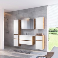 BadmöBel Komplett Set Wotaneiche Matt Weiß HäNgeschrank Unterschrank Waschtisch