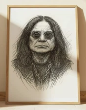 OZZY OSBOURNE DRAWING PRINT PORTRAIT SKETCH 8" x 10"  BLACK SABBATH WALL ART