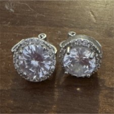 Round Crystal Stud Earrings Silver Tone Clear Clip-On Metal Fashion Jewelry