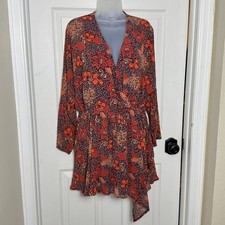 Free People Floral Paisley Mini Dress Surplice Long Sleeve Boho Festival
