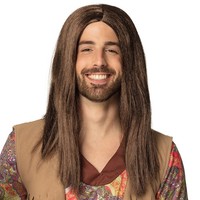 Braune Glatthaar PerüCke 70Er Jahre Hippie Karneval Festival Fasching Hipster