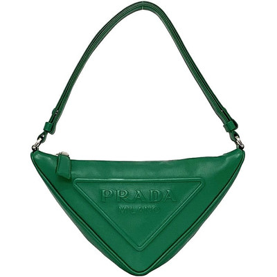 AUTH PRADA TRIANGLE SEMI SHOULDER BAG GREEN LEATHER F-22548 UNISEX
