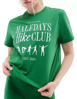 $45 Halfdays Women's Short Sleeve T-Shirt Verdant Green Crew Neck Size M