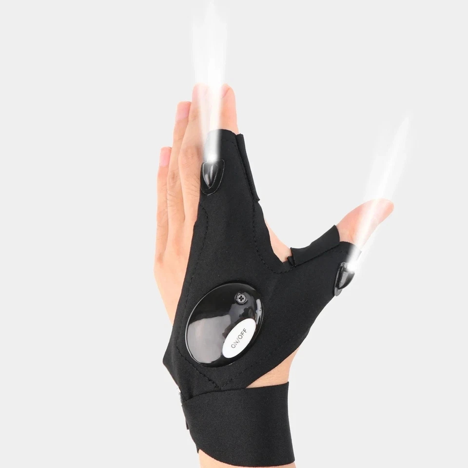 Guantes LED Medio Dedo Hombres Mujeres Exterior Impermeables Noche Pesca Ciclismo Luz Foto 2 de 4