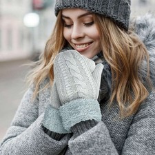 Womens Ladies Knitted Soft Insulated Extra Warm Winter Mittens Gloves Thick