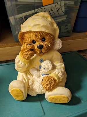 Teddy Bear Figurine Bedtime Get Well Youngs Resin Collectible Large 10'' Vintage