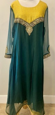 Excellent Mehndi Mayon Shilwar Kamez Party Wear Outfit Set Green Yellow