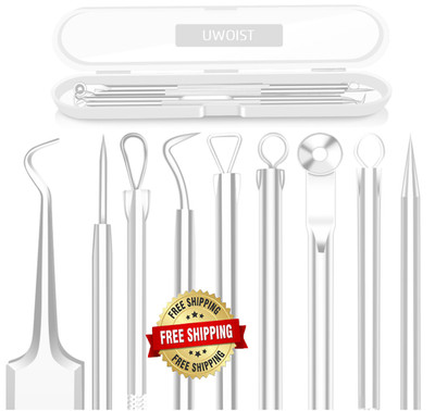 5PCS Blackhead Remover Comedone Extractor, Curved Blackhead Tweezers Kit