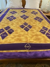 Vintage CROWN ROYAL Quilt / Coverlet Purple & Gold Homemade 72"x90" Cotton USA
