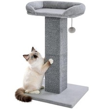 Made4Pets 32" Carpet Cat Scratching Post with Bed for Indoor Cats, Grey