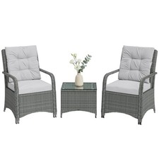 Image of Outsunny 3 Pieces Rattan Bistro Set, Wicker Garden Furniture Set, Light Grey