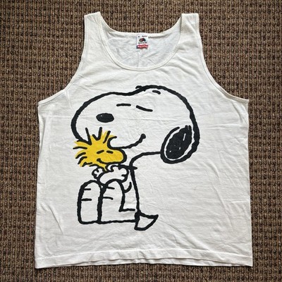 Vintage 1989 Peanuts Snoopy Woodstock FOTL Tank Top Big Print White Size XL