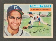 1956 Topps #172 Frank Torre Milwaukee Braves Vintage Baseball Rookie Card. rookie card picture