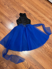 ballet, lyrical dress, royal blue  black, large child, pageant dress