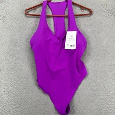 Athleta Womens Transcend Bodysuit XL Purple V Neck Racerback Yoga Stretch NEW