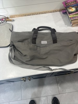CALVIN KLEIN GRAY TRAVEL GYM DUFFEL CANVAS LINED COMPARTMENTS BAG￼21.5x9.5x14.5H
