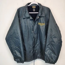 Vintage Auburn Sportswear Button Up Longline Nylon Jacket Fleece Lined 2XL Blue