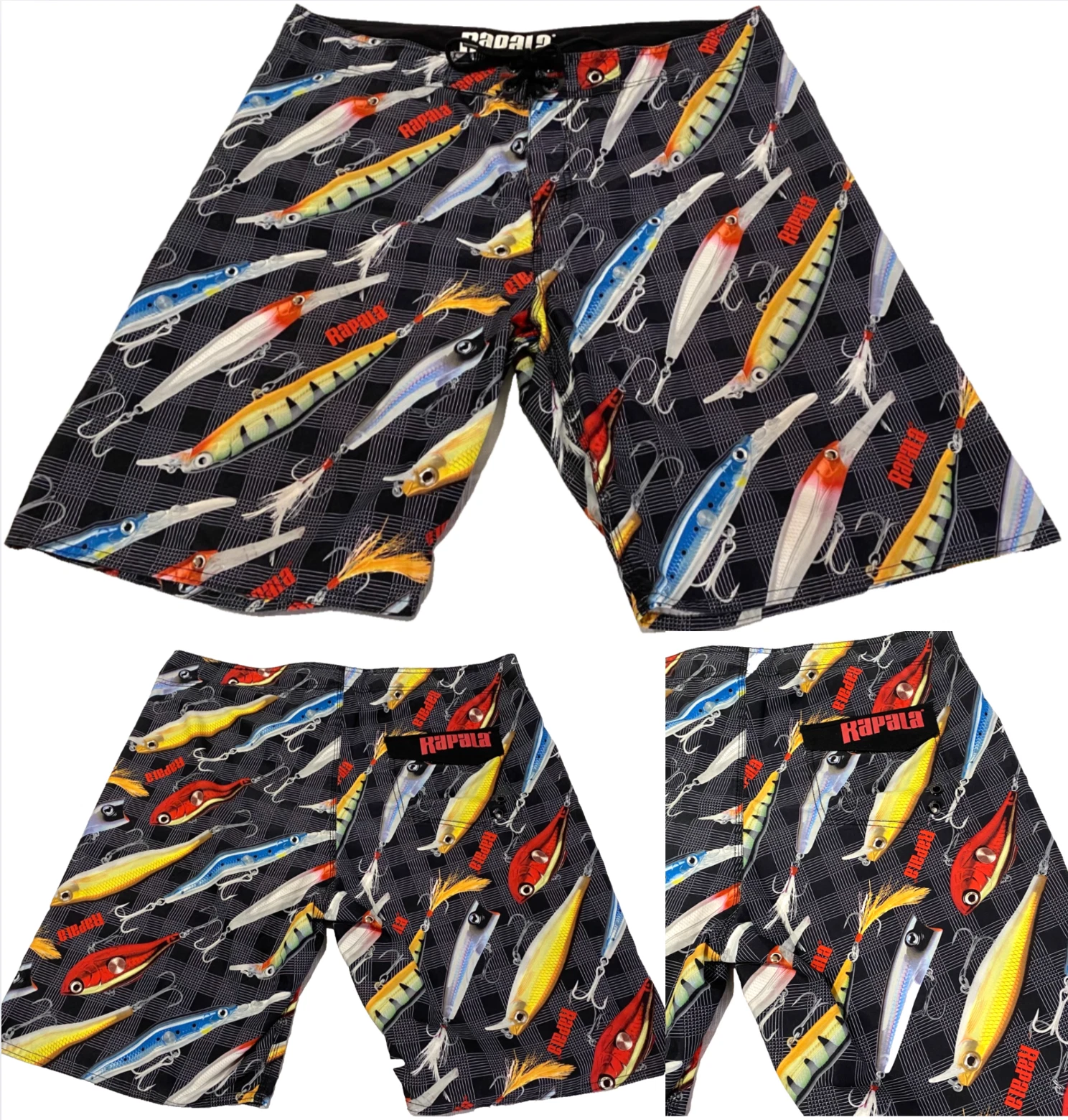 Rapala Fishing Lures Board Shorts 36 AOP Surf Swim BOARDIES Lightweight BlkCheck