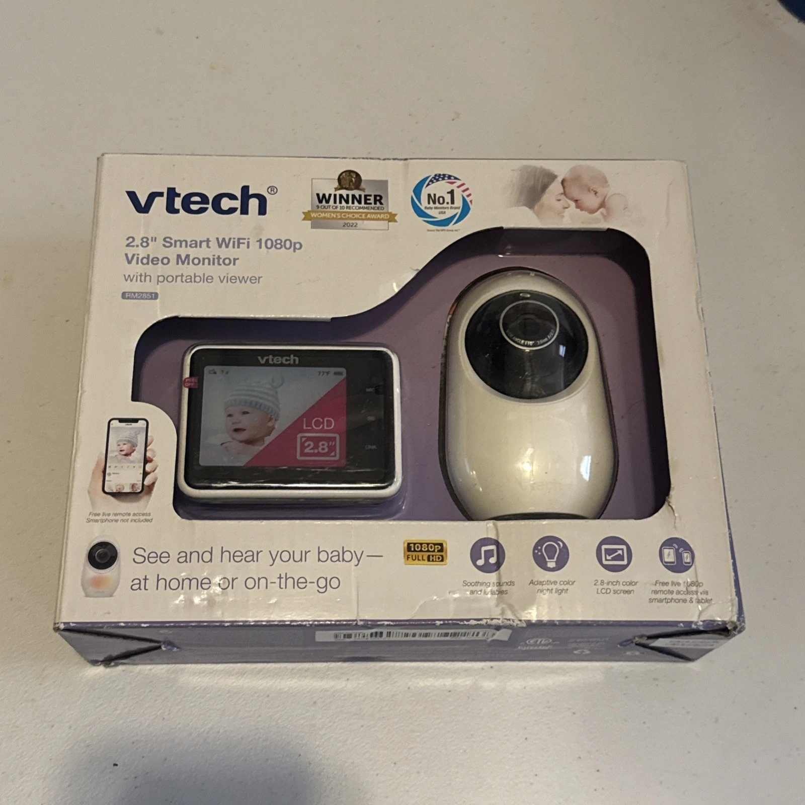 VTech Smart WiFi LCD 2.8”Video Baby Monitor W/D Box Has Damage But Never Opened
