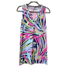 Lilly Pulitzer Womens XS Shift Dress Pink Blue Abstract Tropical Cotton Modal