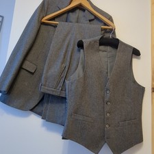 Vintage Fenton 3 Piece Grey Pinstripe Suit, Made In England, 38" Chest