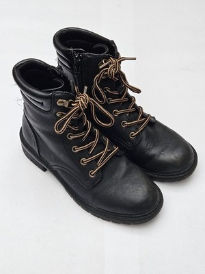 H&M Mädchen Stiefeletten schwarz Leder UK2 Schnürung seitlicher Reißverschluss Schule Winter Freizeit