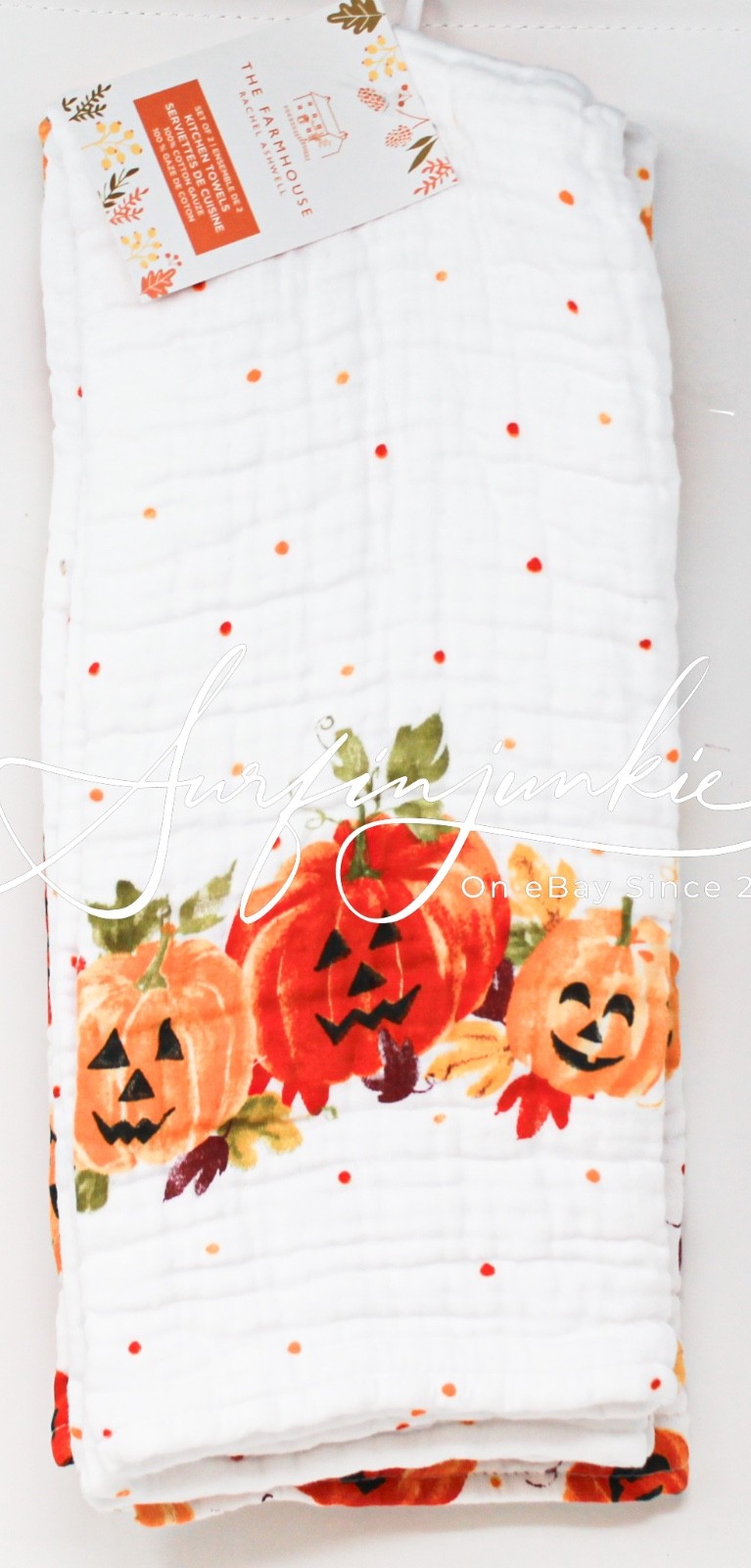 Rachel Ashwell Halloween Pumpkin Patch Cotton Gauze Kitchen Towels 3-Piece Set
