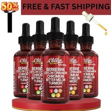 5 Packs NEW Clean Nutra Berberine with Ceylon Cinnamon Supplement Liquid Drops