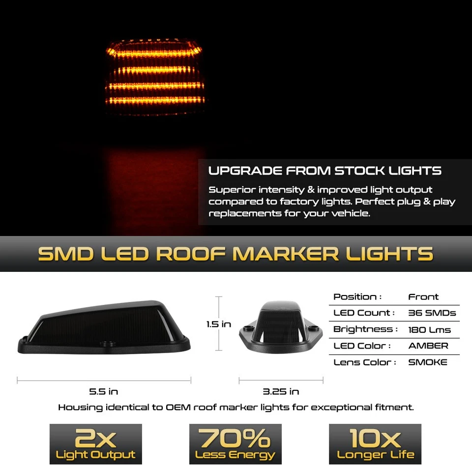 5PC LED Roof Cab Clearance Amber Smoke Lights For 1984-1996 F-150 F-250 F-350 Foto 2 de 4